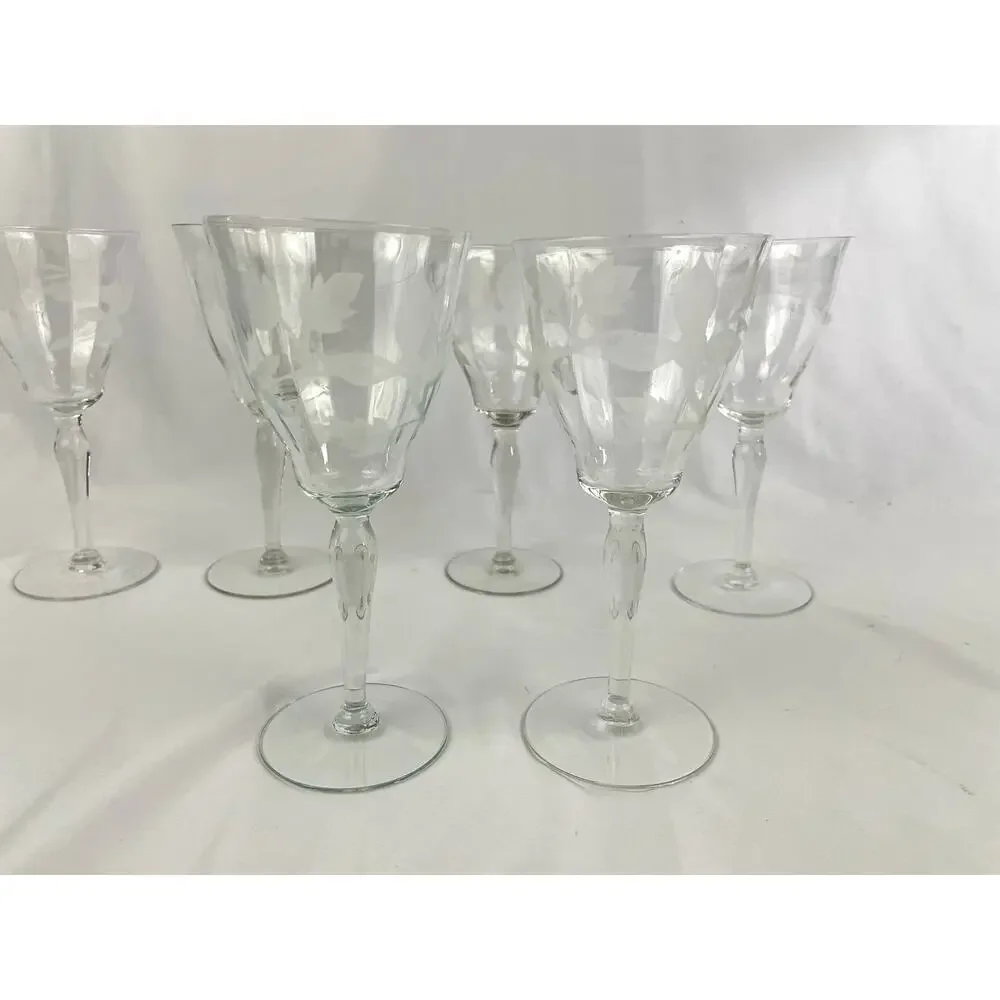 VTG Set of 6 Frosted Floral Liqueur Glasses Stemware Barware‎